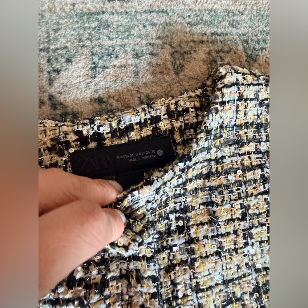 Zara collection black gold sequin tweed button down short sleeve blouse XS S - Picture 6 of 10